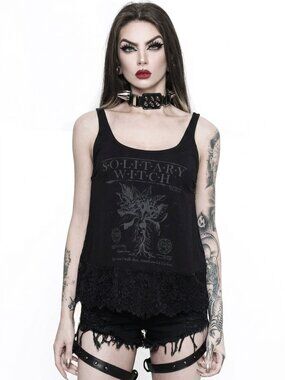 KILLSTAR Botany Solitary Witch lace trim tank top